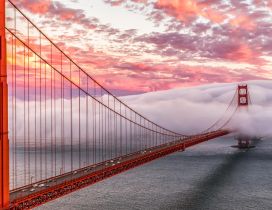 Golden Gate Bridge in fog in San Francisco