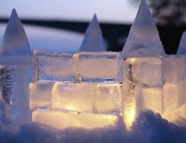A castle made of ice cubes and ice cones