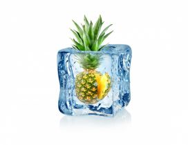 A pineapple in an ice cube - Frozen fruit