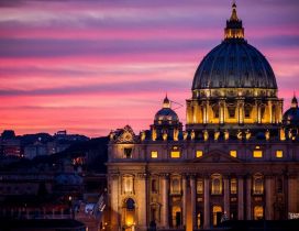 Lighted Vatican building in night