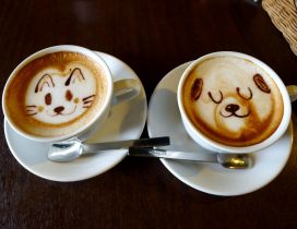 Funny coffee with dog and cat face