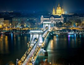 Szechenyi Chain Bridge from Budapest in night