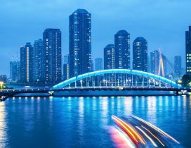 Tokyo lighted in night - Lighted bridge