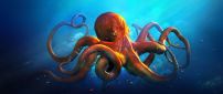 An orange octopus in blue sea water