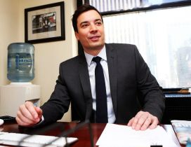 American comedian, Jimmy Fallon at his office