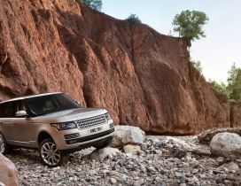 Gray Range Rover on the rocks