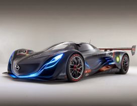 Stunning black race car with blue lights