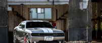 Gray Dodge Challenger SRT8 in a desolate place