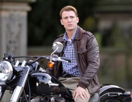 The actor Chris Evans on a motorcycle