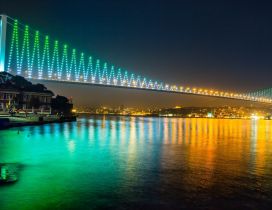 Colorful Bosphorus bridge from Istambul in night