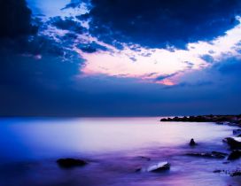 Amazing evening with purple sky in Cap Sani, Greece