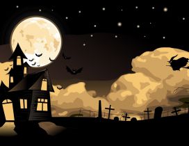 Scary night of Halloween - flitter-mouse and witch