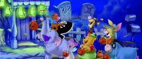 Funny animals from cartoons in the Halloween night