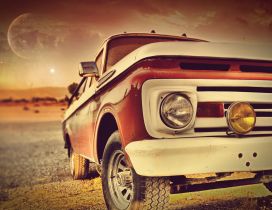 Vintage red car in the sunset - HD wallpaper old car