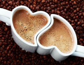 The lovely cups of coffee - hearts shape