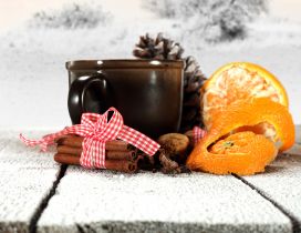 Christmas moments - hot tea with cinnamon and orange