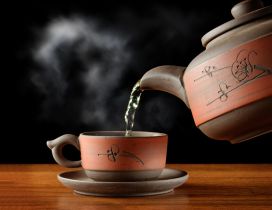 Hot tea in special brown cup - HD wallpaper