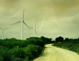 Field with wind turbine - HD wallpaper