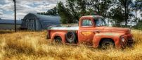 Old red truck in the wheat field - HD wallpaper