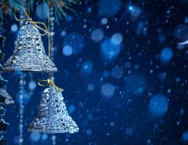 Blue winter night - bells and moon HD wallpaper
