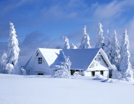Winter time - white house and beautiful landscape