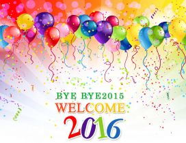 Colourful party for the New Year 2016 -balloons and confetti