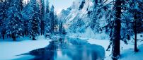 Cold winter mountain river - White nature landscape
