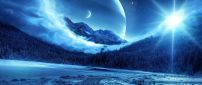 Fantastic winter night - big moon on the sky