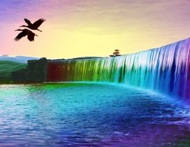 Wonderful 3D colourful waterfall - HD wallpaper