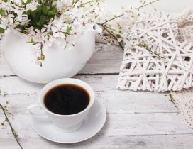 Spring flowers and a cup of coffee - special morning day