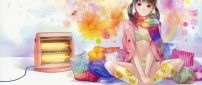 Anime girl in a cold room - spring flowers on the wall
