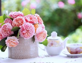 Good morning spring season - flowers and tea