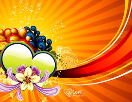 Orange vector design - heart and flowers