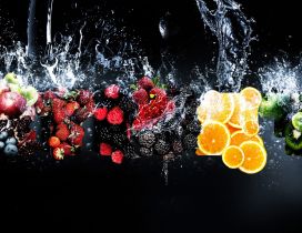 Fresh fruits under the cold water - HD summer time