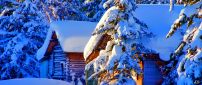 Wood cottage full with snow - wonderful winter season