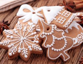 Ginger cookies in shape of tree, star and house