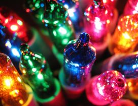 Macro colorful Christmas lights - Happy Winter Holiday