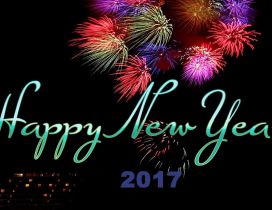 Fireworks on the dark sky - Happy New Year 2017