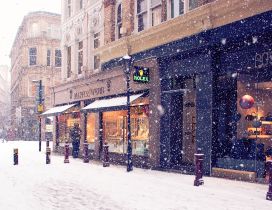 Winter season in the city - wonderful white snow