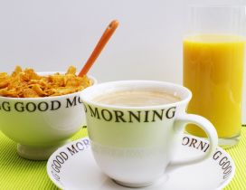 Good morning fresh breakfast - coffee juice and cereals
