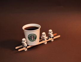 Little troupers from Star Wars and a dark Starbucks coffee