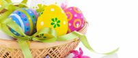 Painted Easter eggs on a basket - Happy Spring Holiday