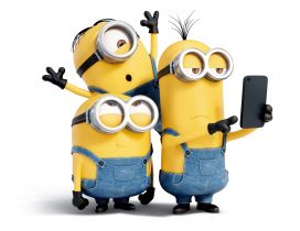Three crazy minions make a selfie - Funny cartoon characters