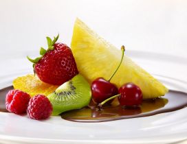 Delicious plate full with chocolate and fruits - Color