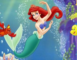 Ariel - Little mermaid and her friends in the water