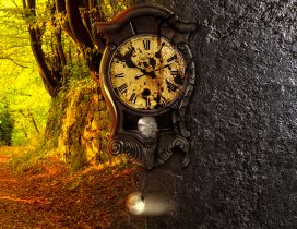 Time in nature - Old Clock on the tree - Autumn season