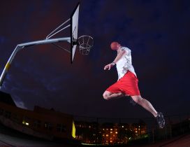 Man play basketball in the night - Wonderful sport wallpaper