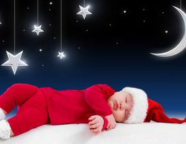 Small kid sleep and waiting for Santa Claus - Stars and moon