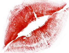 Red lips on a piece of paper-Special gift for Valentines Day