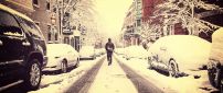 Walk on the streets full with white snow